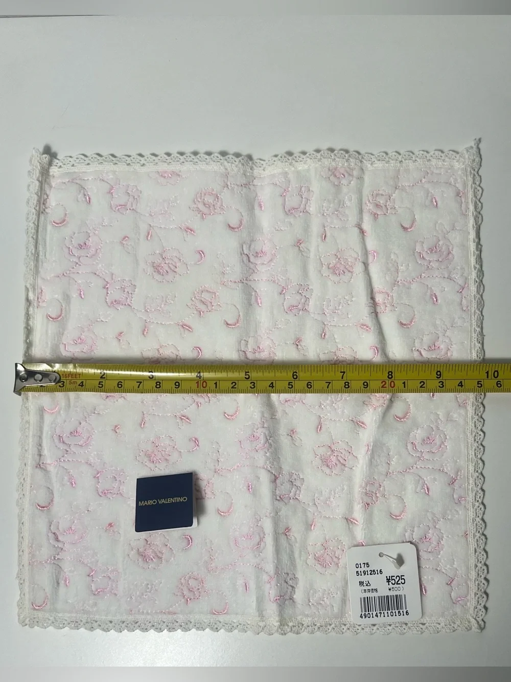 Mario Valentino Vintage Pink Rose Embroidered Cotton Handkerchief Hand Towel